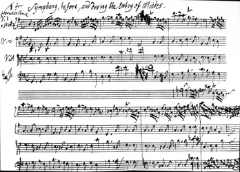 Partitura original del comienzo de la sinfonía que acompaña la entrada de Alcides en la obra 